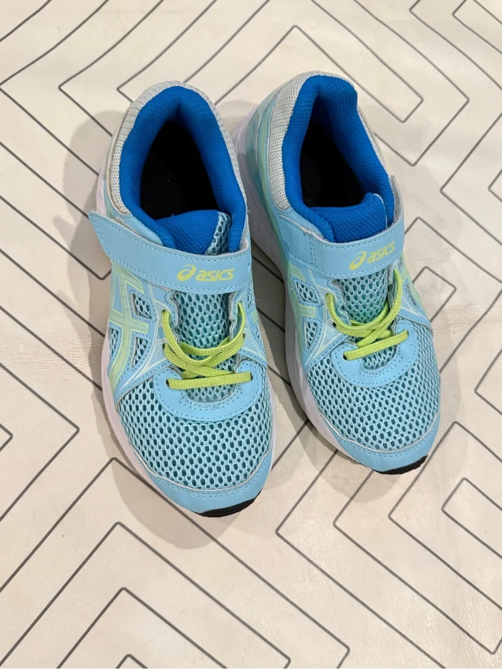 ASICS Kids' Light Blue Mesh Athletic Shoes with Lime Accents